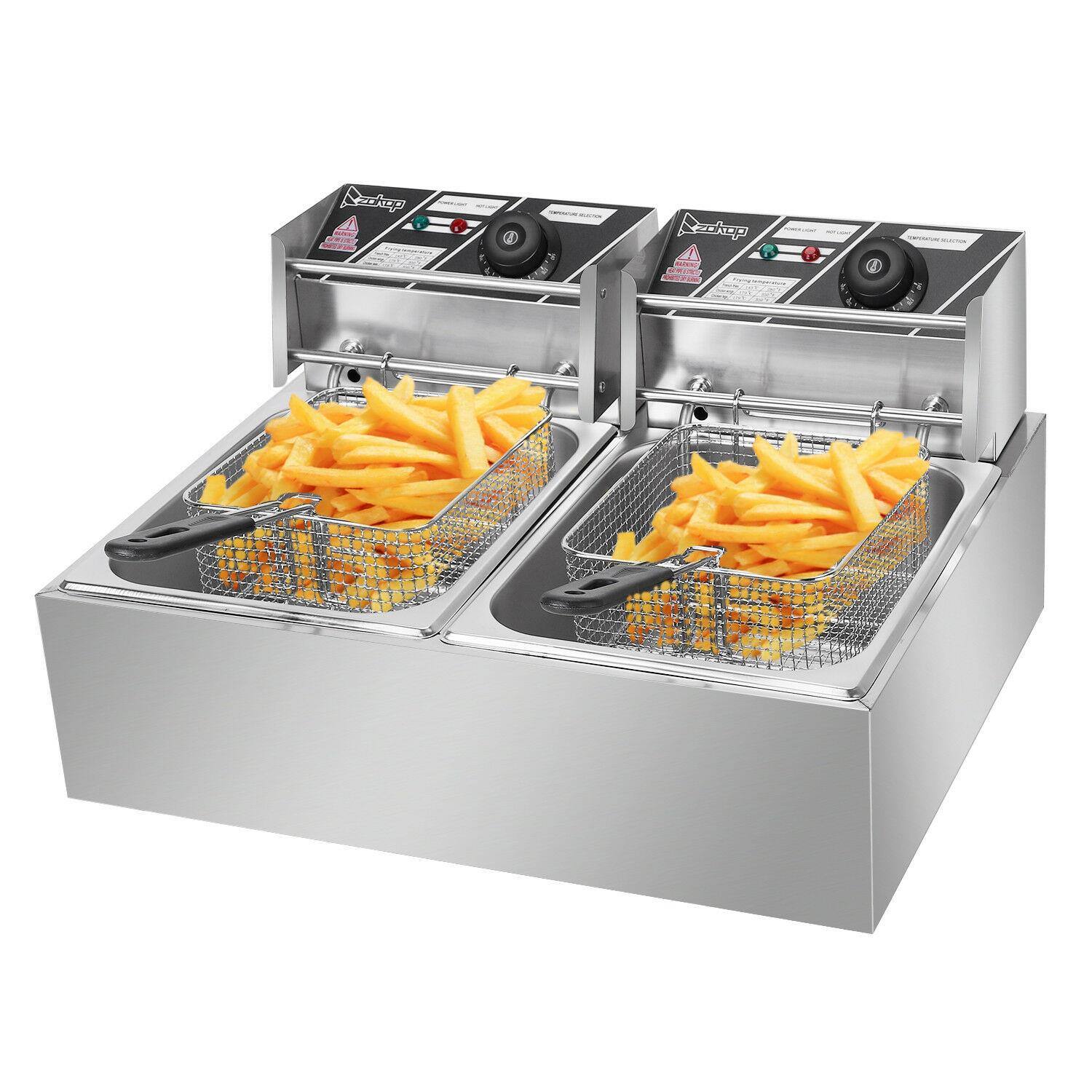 Alt View 1. Winado - 5000W 12 L Electric Deep Fryer Portable Dual Tank Basket Commercial Restaurant - Sliver.