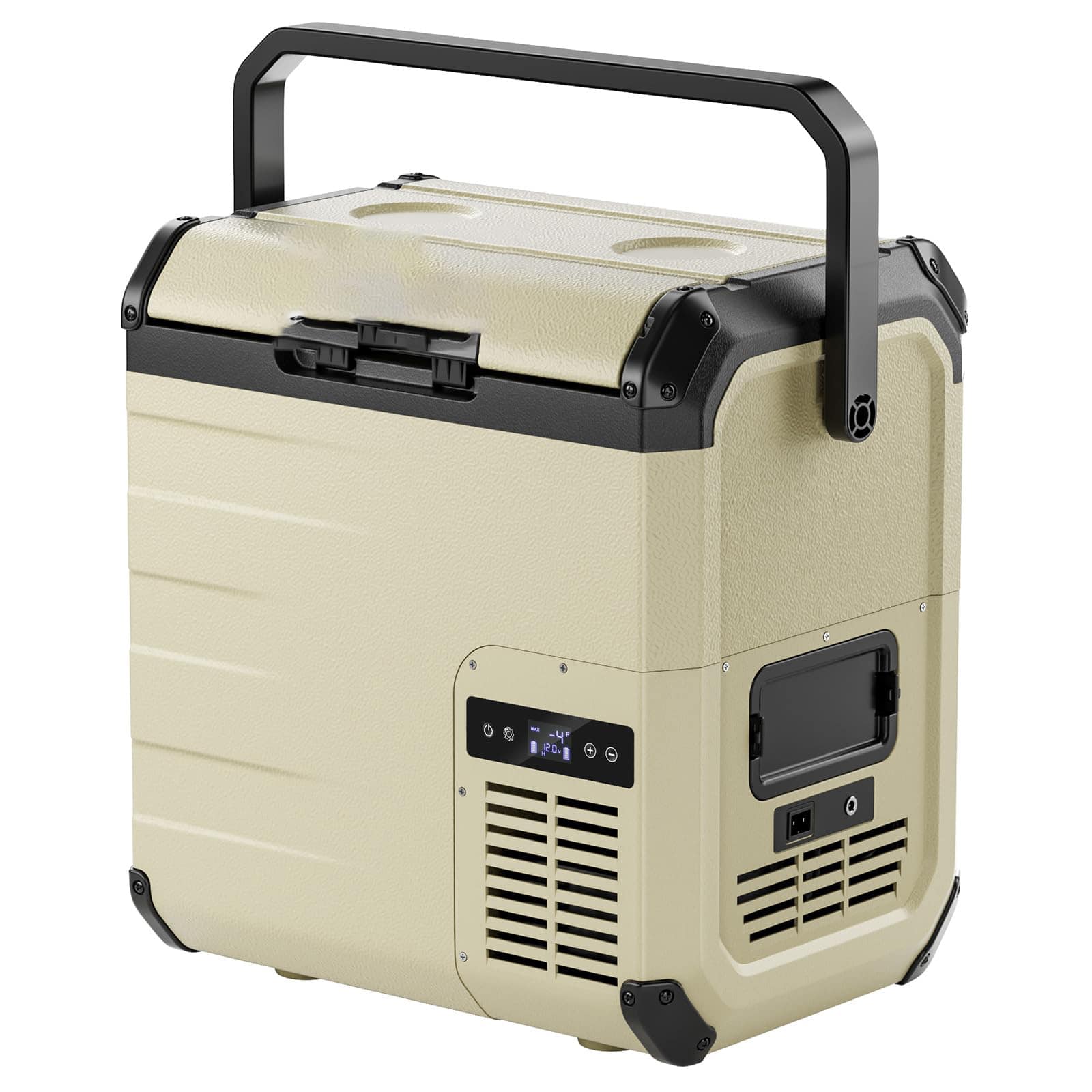 GlowWise - 19Qt Car Refrigerator, 12V Portable Freezer, Battery & Solar Powered Cooler for Road Trips, Camping - Khaki