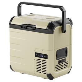GlowWise - 19Qt Car Refrigerator, 12V Portable Freezer, Battery & Solar Powered Cooler for Road Trips, Camping - Khaki