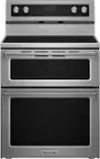 Front. KitchenAid - 6.7 Cu. Ft. Self-Cleaning Freestanding Double Oven Electric Convection Range - Stainless Steel.