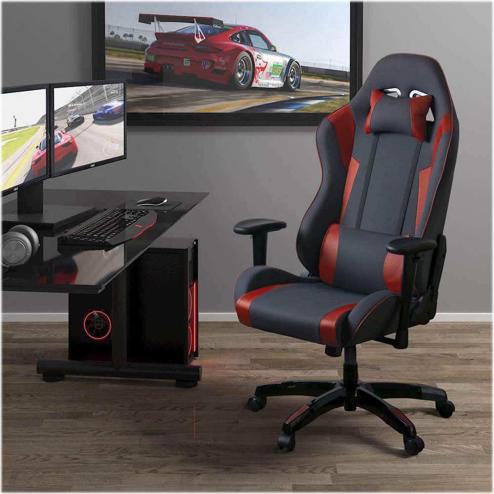 Best Buy CorLiving High Back Ergonomic Gaming Chair Gray and Red LOF835G