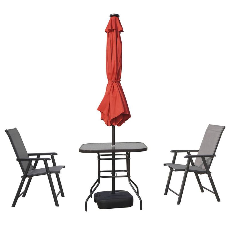 Alt View 1. LeisureMod - Sierra Outdoor Solar Powered LED Umbrella with Rust Resistant Aluminum Frame and Plastic Base - Red.