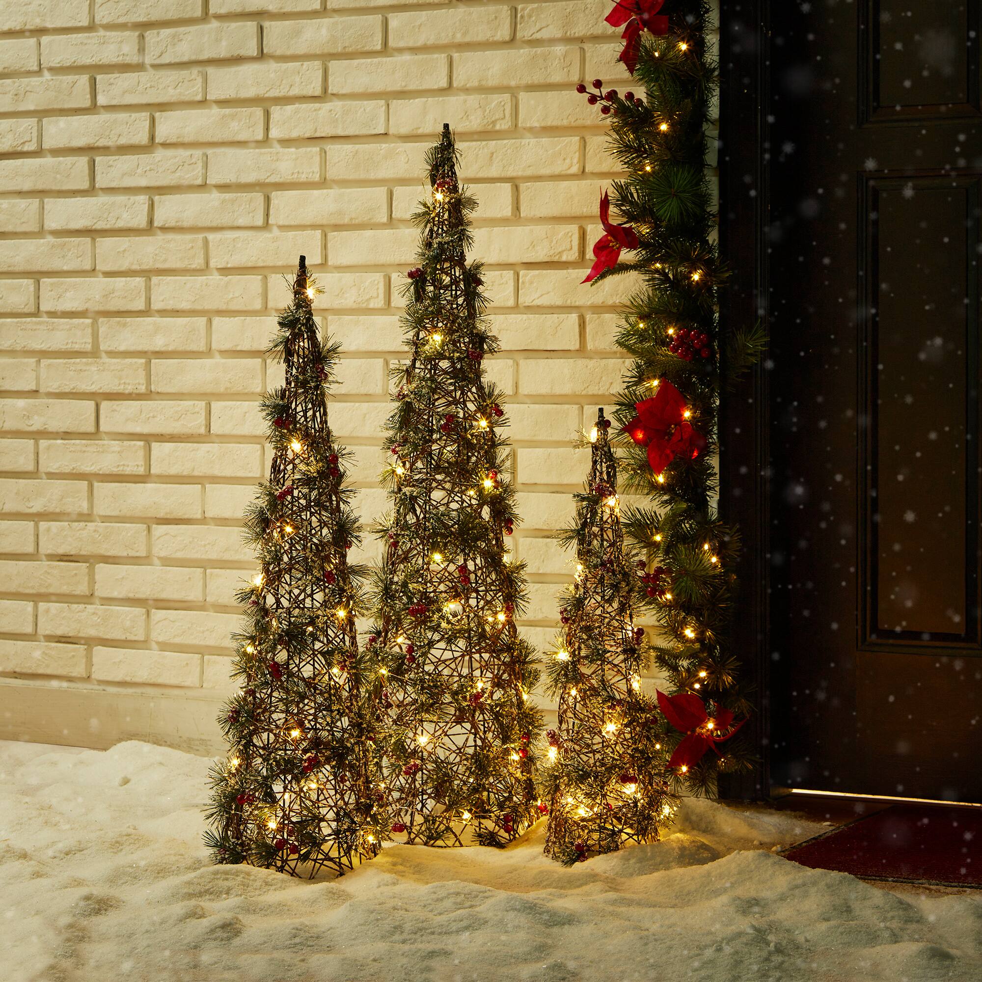 Alt View 5. Glitzhome - Set of 3 Lighted Christmas Plastic Cone Tree with 75 LED Lights - Multi-Colored.
