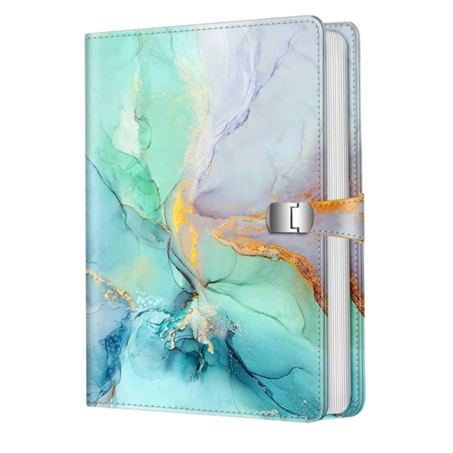 Front. Stock Preferred - 4x6 Photo Album 112 Pocket Capacity Mini Book with Vegan PU Leather Cover - Emerald Marble.