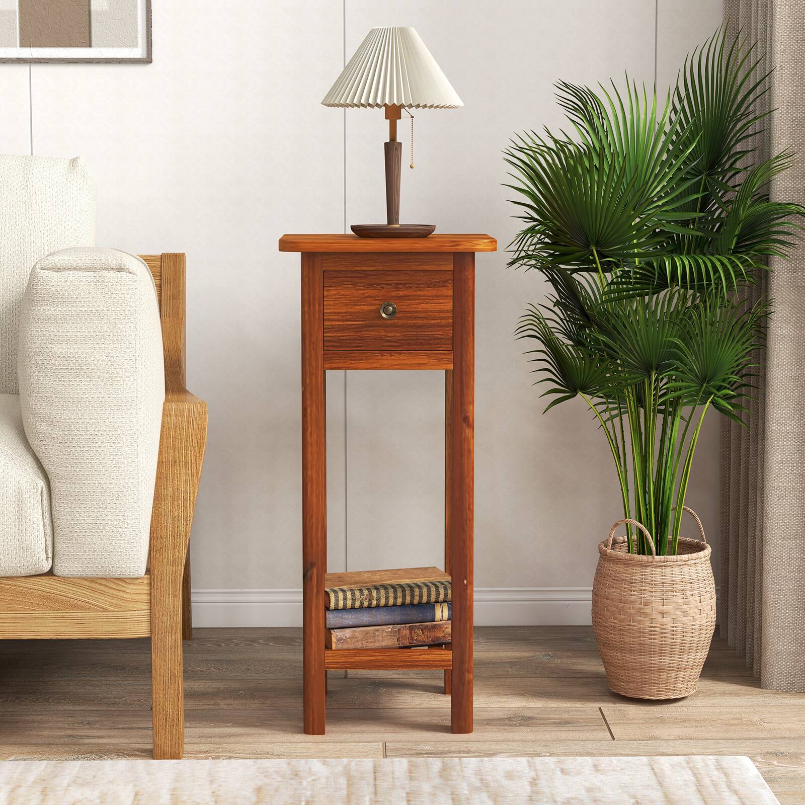 Alt View 9. Ecooso - 2 Tier Slim Nightstand Bedside Table with Drawer Shelf - Natural.