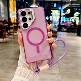 Dteck - Glitter Magnetic Case for Samsung Galaxy S25 Ultra,Shockproof Rugged Hidden Lens Kickstand Phone Cover with Wrist Strap - Purple