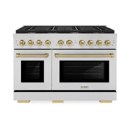 Front. ZLINE - ZLINE Autograph 48" Paramount Double Oven Dual Fuel Range w/ Champagne Bronze Accents (SDRZ-48-CB) - Stainless Steel.