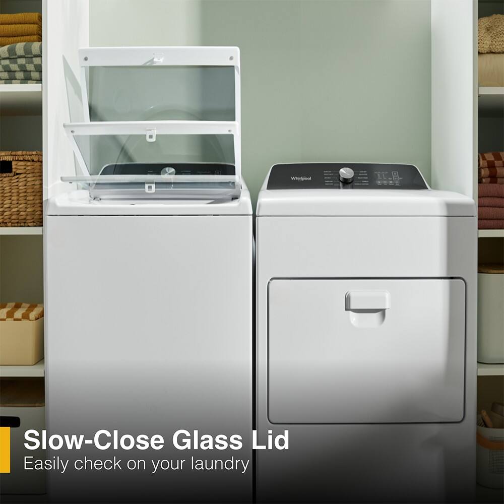 Whirlpool E B Slow-Close Glass Lid Easily check on your laundry