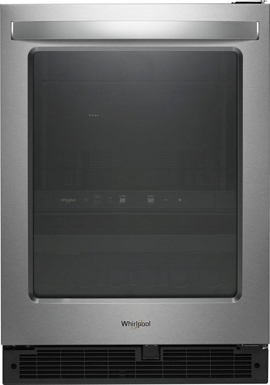 Front. Whirlpool - 14-Bottle Beverage Cooler - Fingerprint Resistant Stainless Steel.
