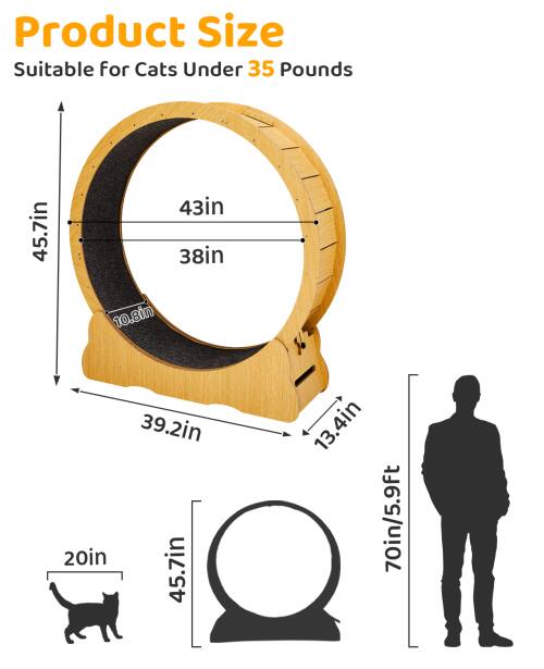 Winado Large Cat Exercise Wheel, 43in Cat Treadmill with Detachable ...