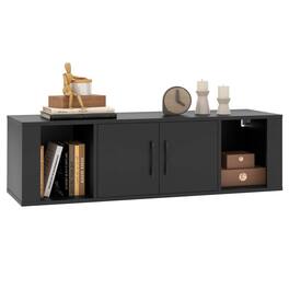Costway - 2-Door Floating Storage Cabinet with 2 Cubes Console Storage Hutch Under TV - Black