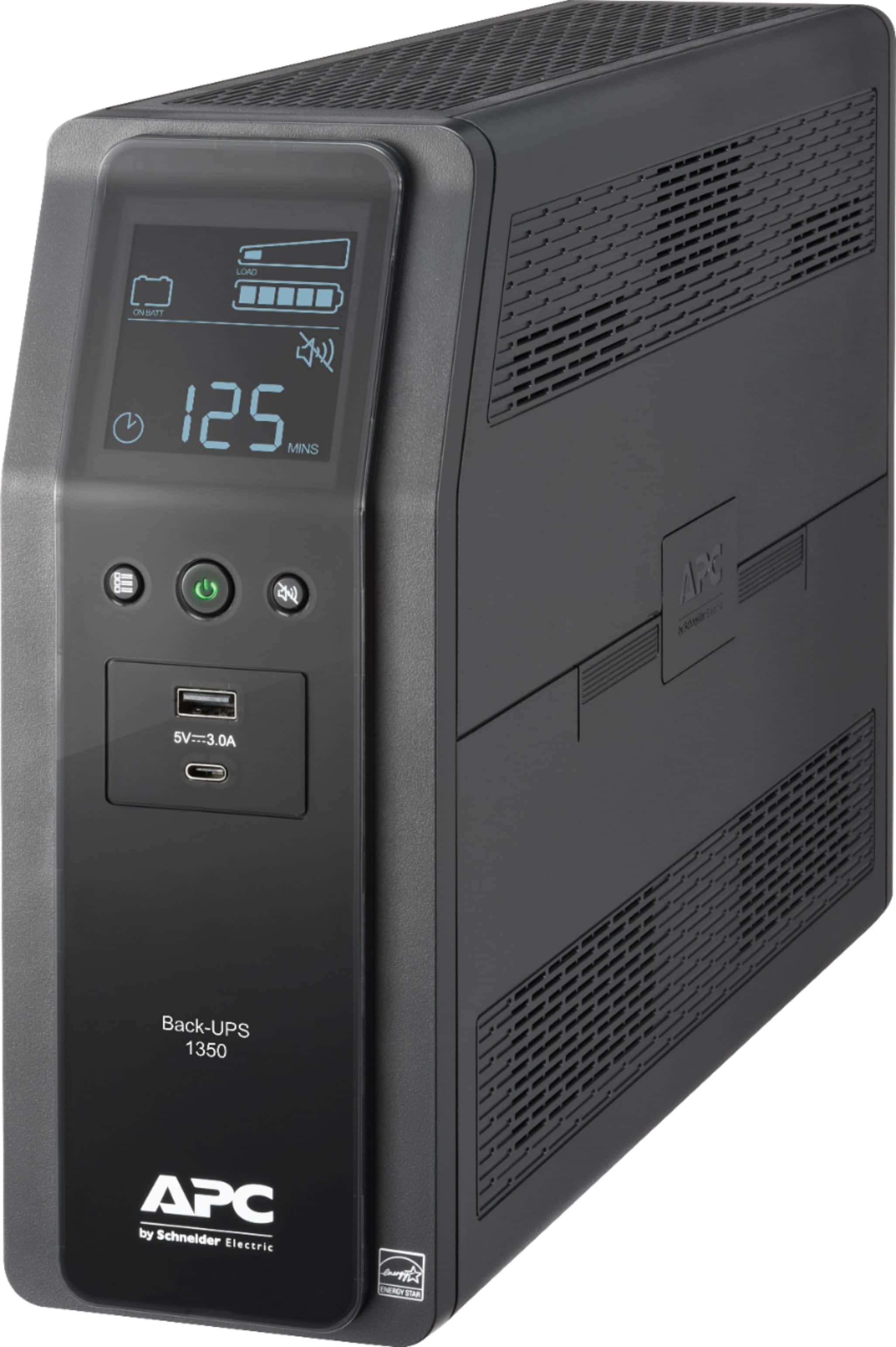 APC - Back-UPS Pro 1350VA, 120V, AVR, LCD, 2 USB charging ports, 10 NEMA outlets (4 surge) - Black - Front_Zoom