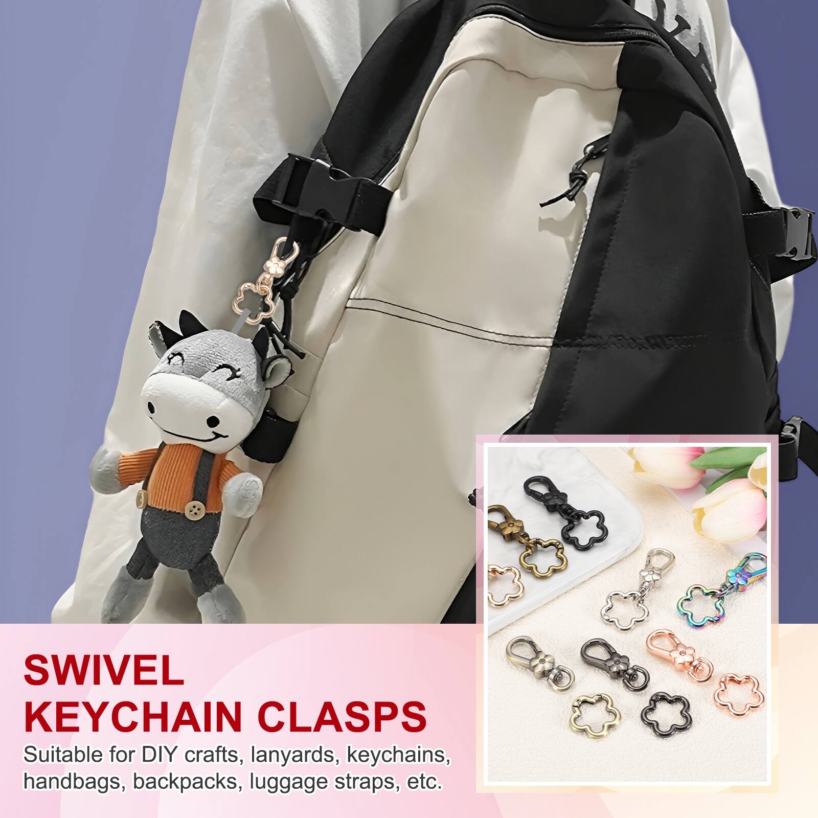 SWIVEL KEYCHAIN CLASPS  
Suitable for DIY crafts, lanyards, keychains, handbags, backpacks, luggage straps, etc.