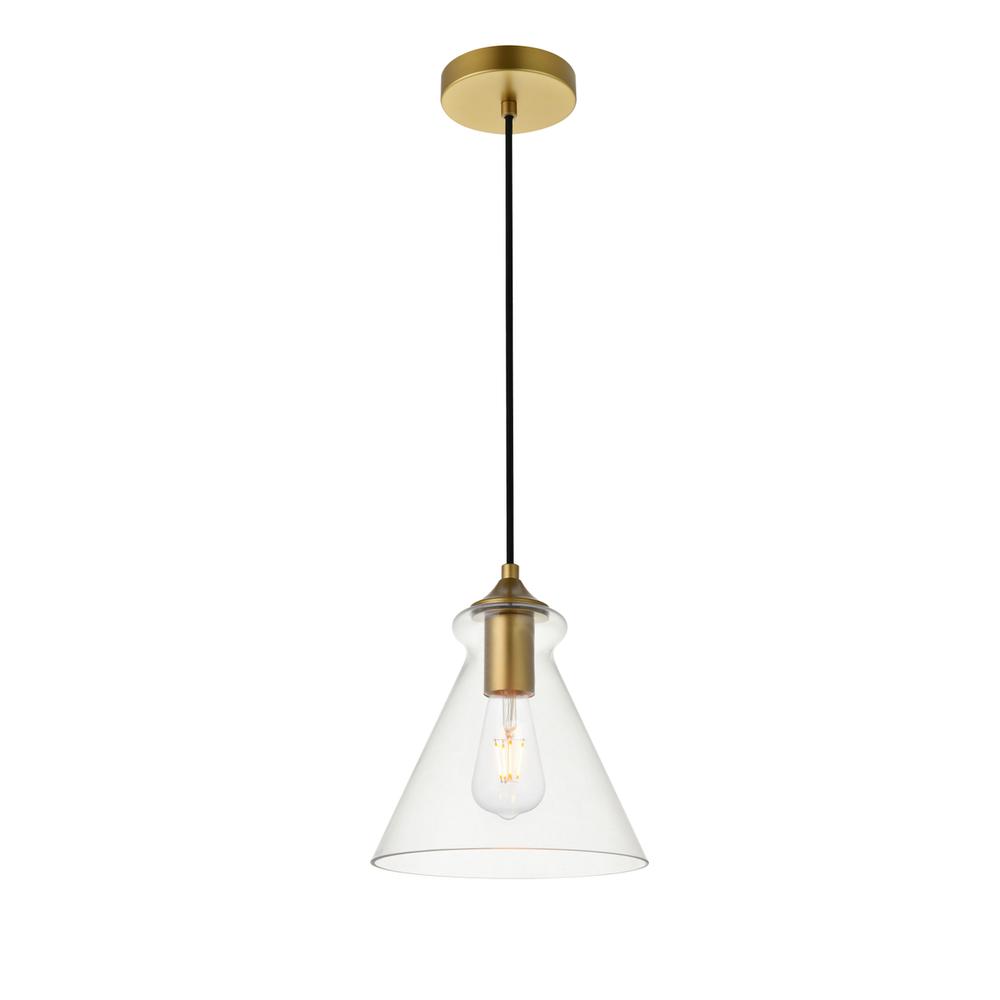 Alt View 2. Living District - Destry 1 Light Brass Pendant With Clear Glass - Brass And Clear.