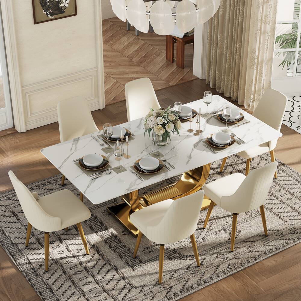 Angle. POVISON - Modern Luxury Swivel Upholstered Dining Chairs Set of 2, Faux Leather Side Chairs, Beige & Gold - Beige.