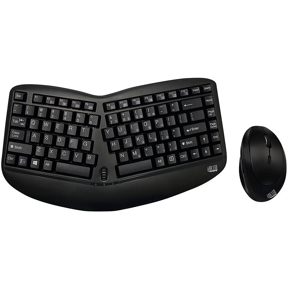 Front. Adesso - Tru-Form Media WKB-1150CB Ergonomic Wireless Membrane Optical Keyboard and Mouse - Black.