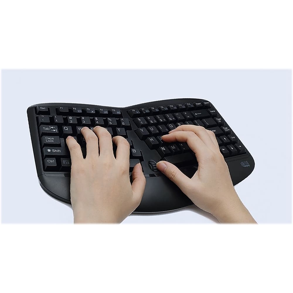 Left. Adesso - Tru-Form Media WKB-1150CB Ergonomic Wireless Membrane Optical Keyboard and Mouse - Black.