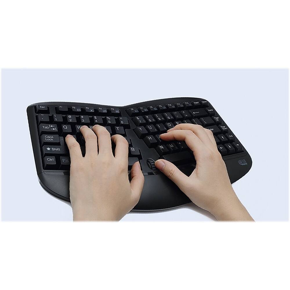 Left. Adesso - Tru-Form Media WKB-1150CB Ergonomic Wireless Membrane Optical Keyboard and Mouse - Black.