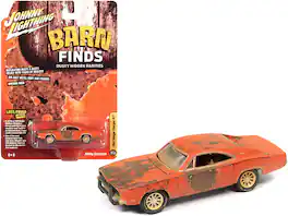1969 Dodge Charger R/T (Unrestored) "Barn Finds" 1/64 Diecast Model Car by Johnny Lightning - Orange
