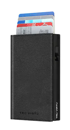 Tru Virtu - CLICK & SLIDE Sleek Nappa Wallet - Black/Black