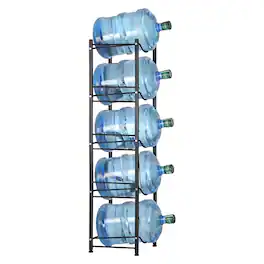 Oumilen - Black 5-Tier Square Tube Water Jug Rack, 5 Gallon Water Bottle Storage Stand with Adjustable Feet - Black