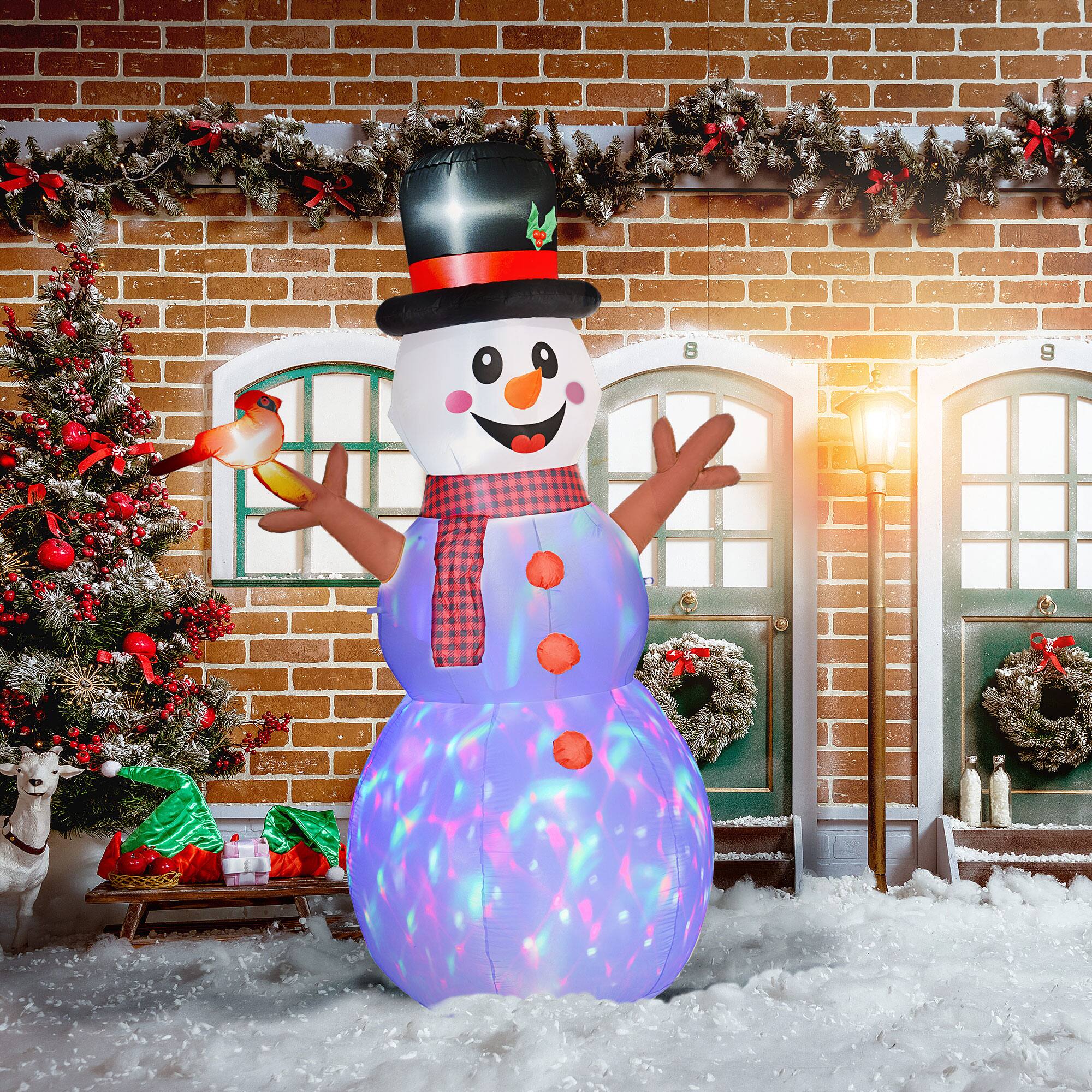 Alt View 1. Outsunny - 7.9' Christmas Inflatables Snowman with Branch Hands, Blow-Up Christmas Decorations with Colorful LED for Garden Party - White.