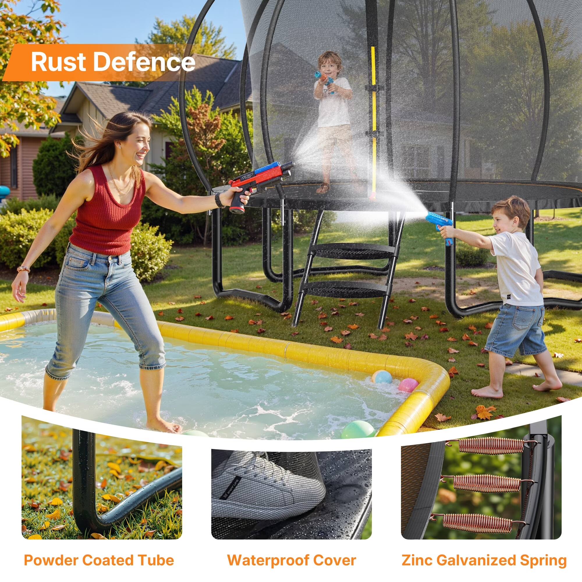 Rust Defence  
Powder Coated Tube  
Waterproof Cover  
Zinc Galvanized Spring