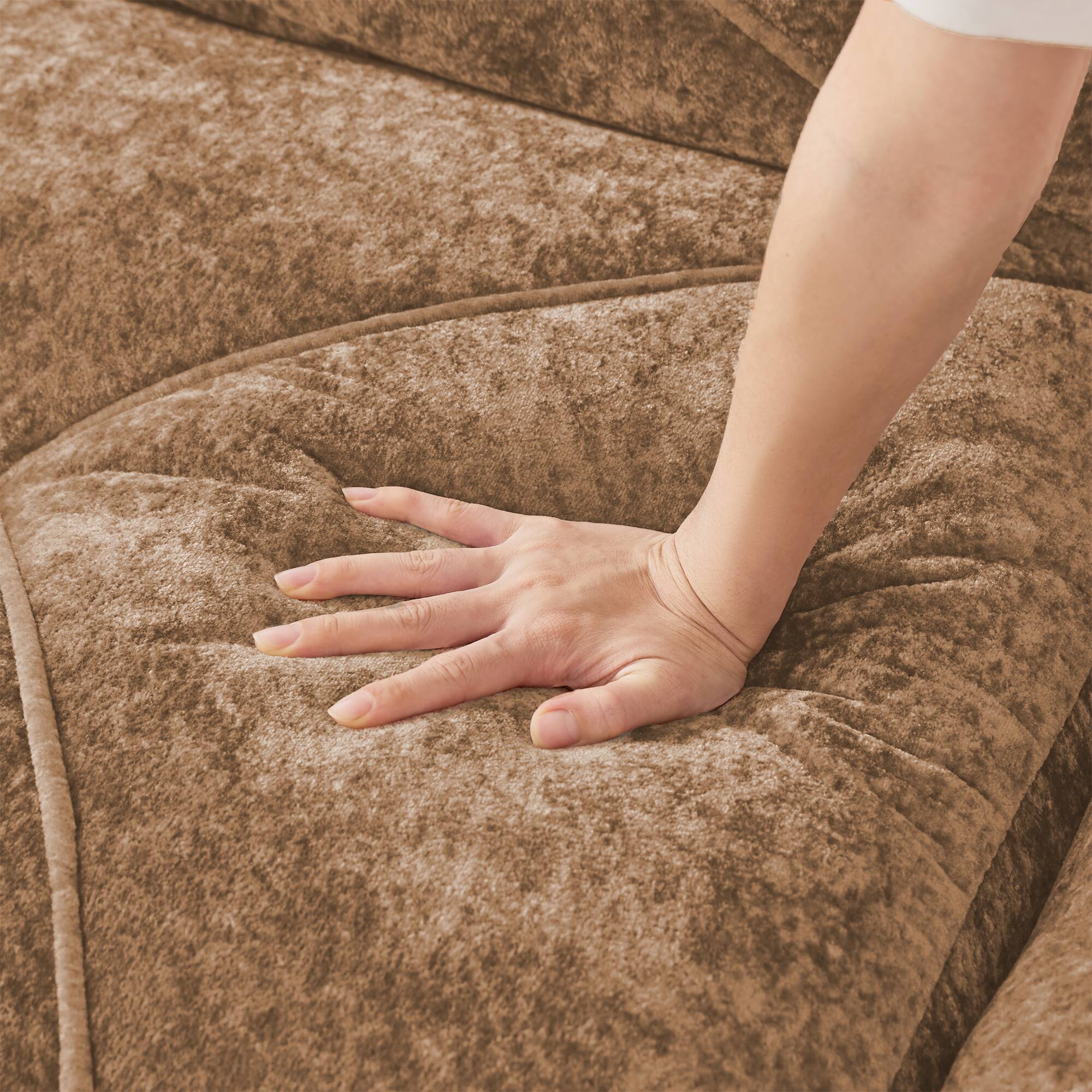 Alt View 2. Aukfa - U-Shaped Boneless Tufted Sofa - 32D High Density Sponge, Free Combination, No Assembly, with Ottomans - Camel.