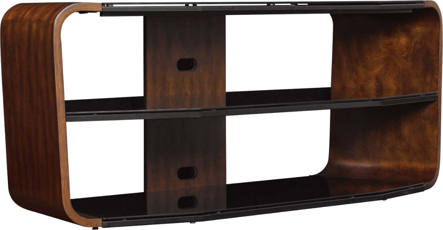 Angle View: Twin Star Home - Twin Star Home® TV Stand for TVs up to 60” with Black Glass - Meridian Cherry