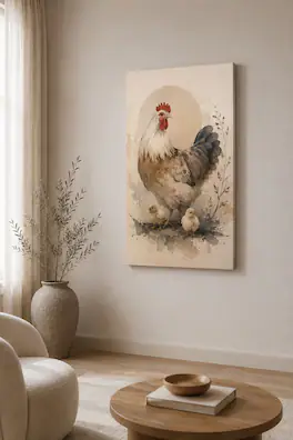 FC Design - Large Hen and Chicks Farm Canvas Print 24x36"-Ready-to-Hang Rustic Country Art Painting Home Wall Décor - MultiColor