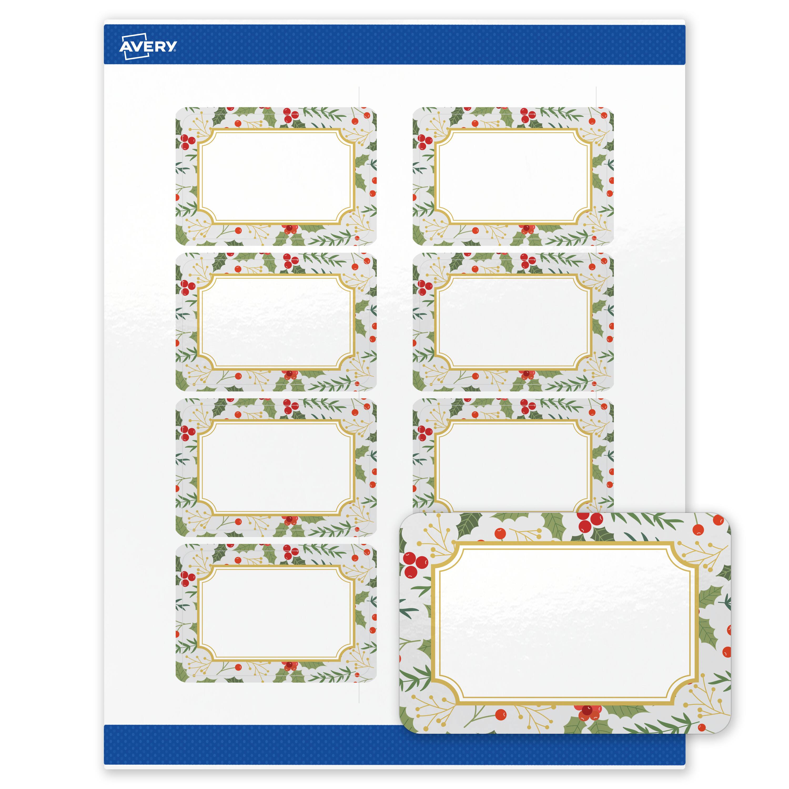 Front. Avery - Avery® Labels, 2" x 3", Gold-Blue Border Berries, Glossy, 80ct - White.