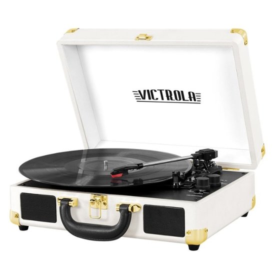 Front. Victrola - Victrola Journey Bluetooth Suitcase Record Player with 3-speed Turntable - White.