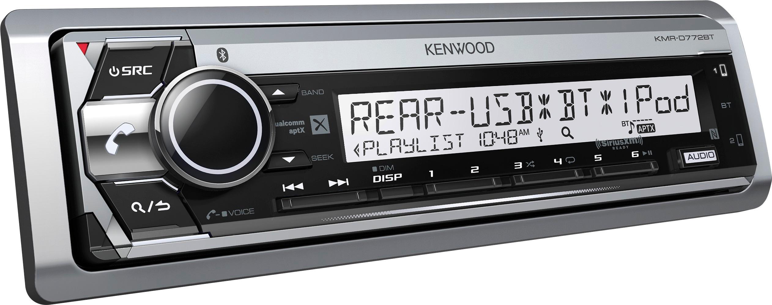 Angle View: KENWOOD KMR-D772BT Marine Single-DIN In-Dash CD Receiver with Bluetooth and SiriusXM Ready