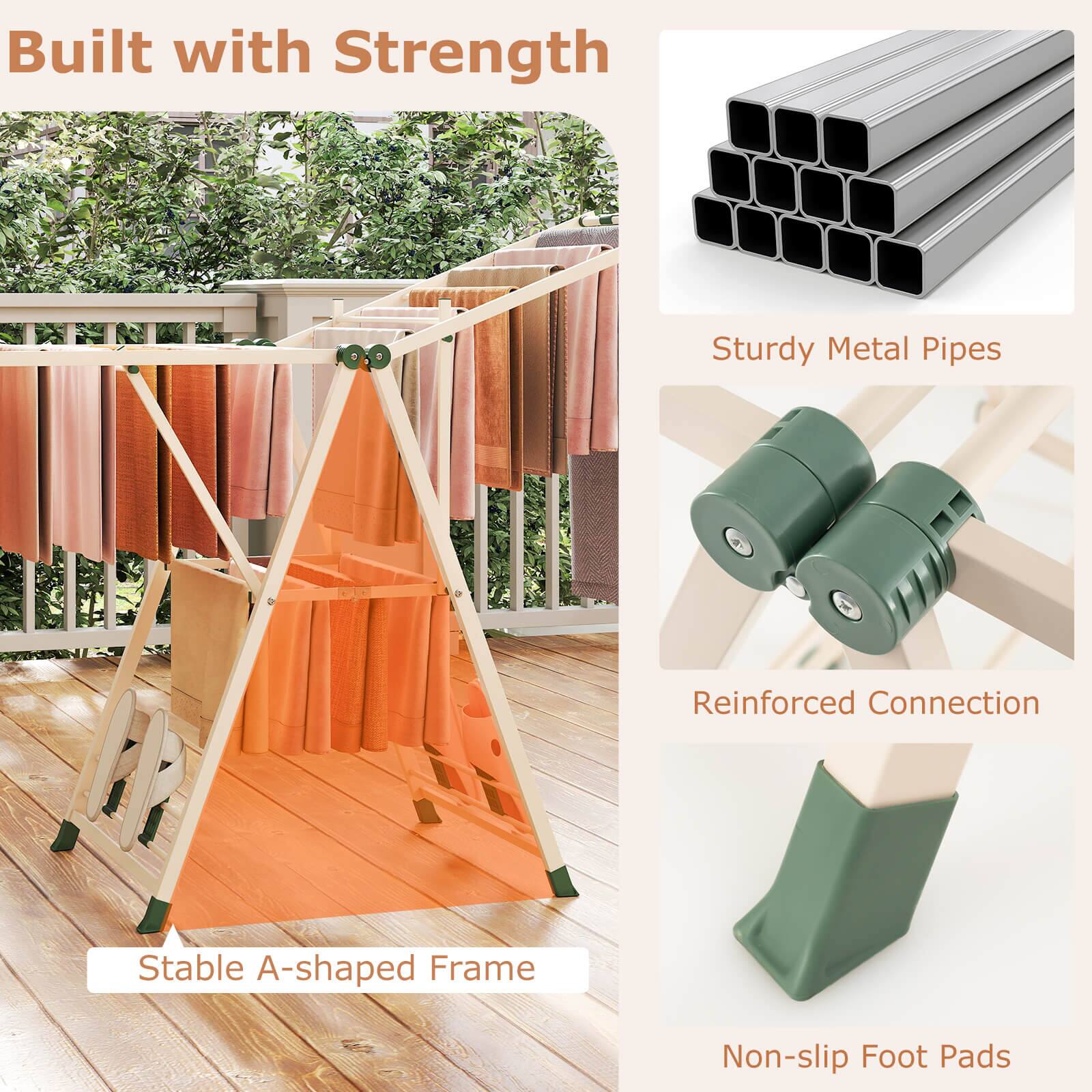 Built with Strength

- Sturdy Metal Pipes
- Reinforced Connection
- Stable A-shaped Frame
- Non-slip Foot Pads