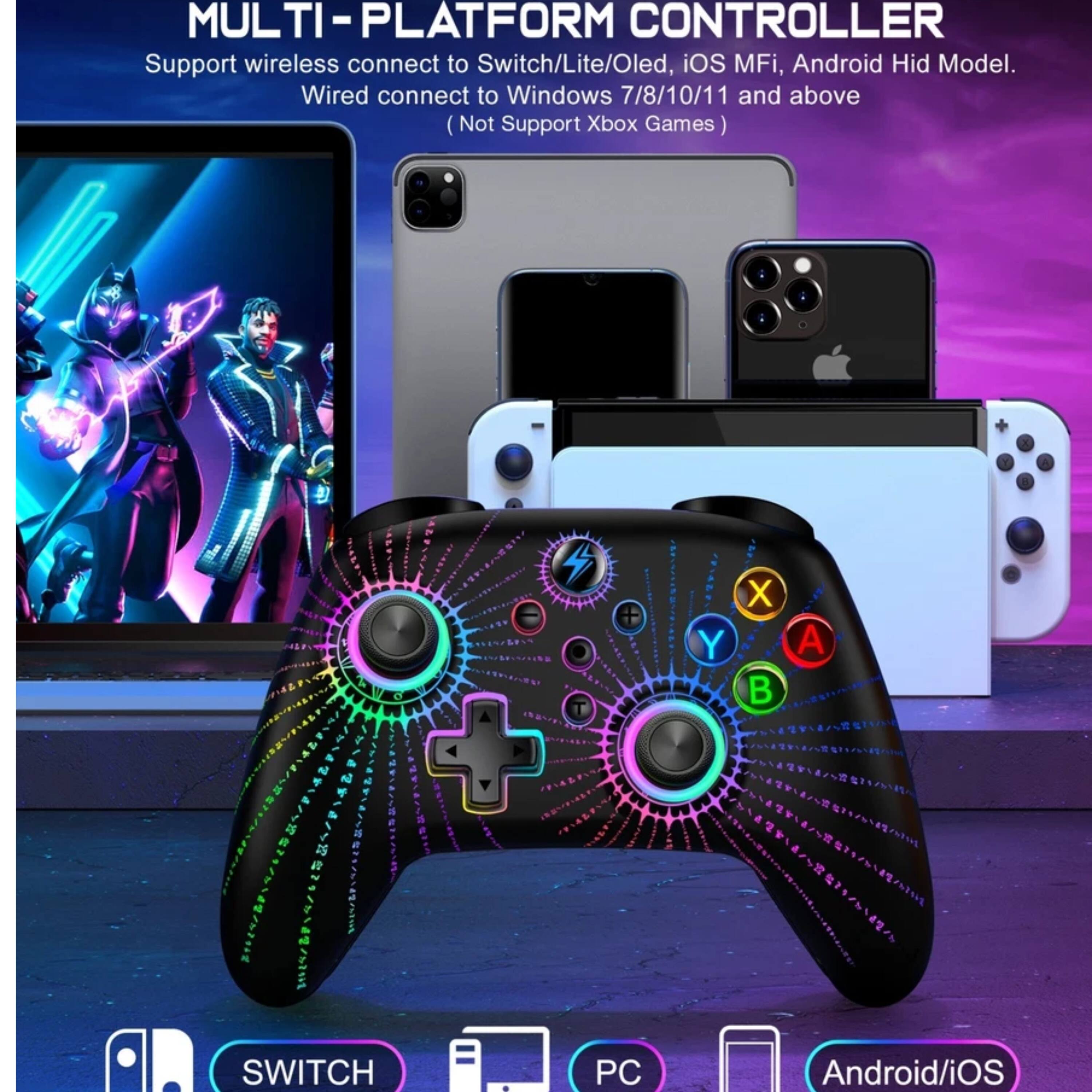 MULTI-PLATFORM CONTROLLER

Support wireless connect to Switch/Lite/Oled, iOS MFi, Android Hid Model. Wired connect to Windows 7/8/10/11 and above (Not Support Xbox Games)

SWITCH PC Android/iOS