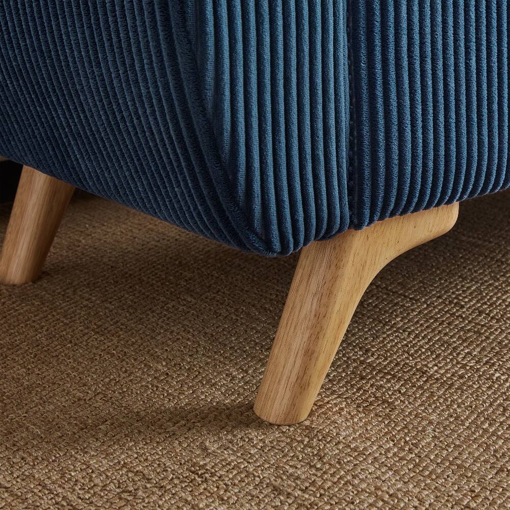 Alt View 4. Ropilly - Ropilly 57" Blue Corduroy Storage Bench, Modern Upholstered Bed Bench with Wood Legs for Bedroom & Entryway - Blue.