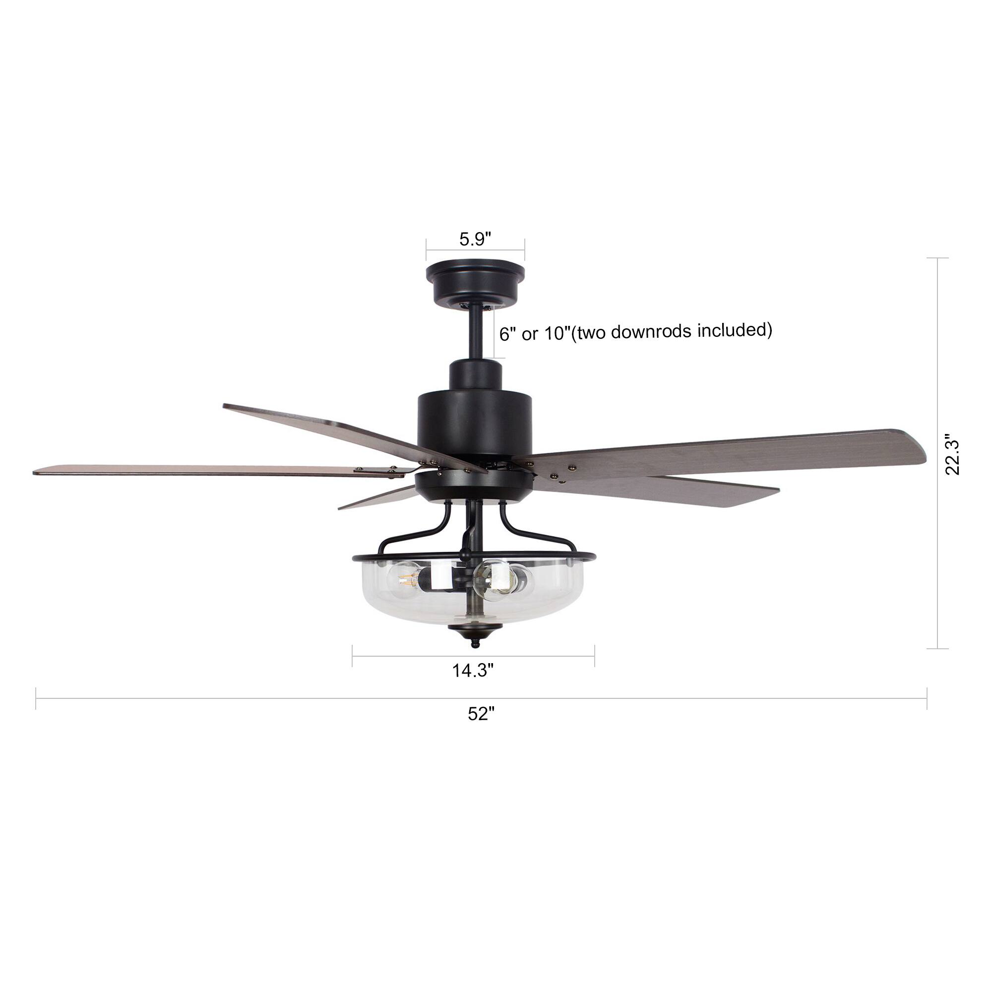 5.9"  
6" or 10" (two downrods included)  
22.3"  
14.3"  
52"