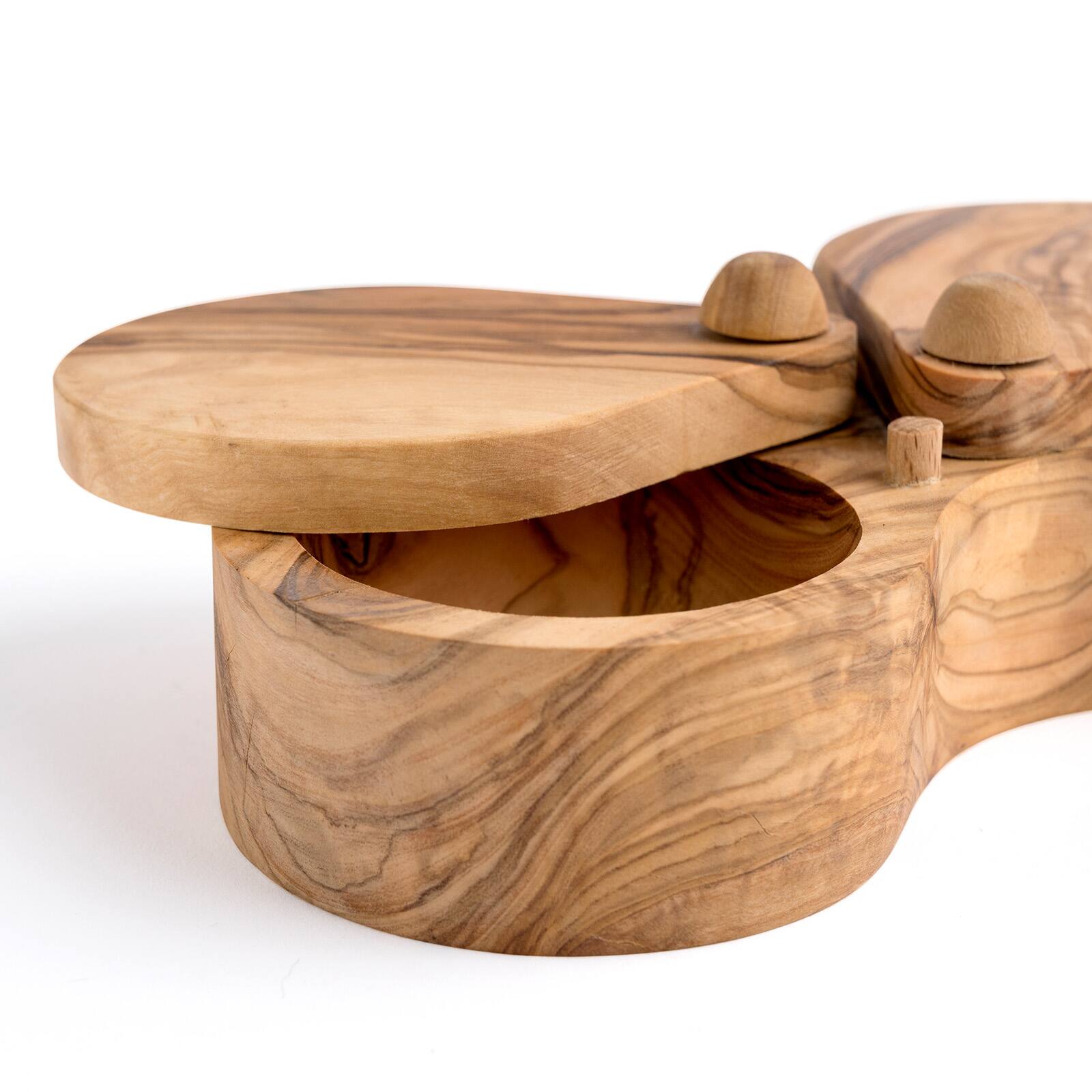 Alt View 3. Berard - France Olive Wood Double Salt Keeper and Spice Box - Brown.