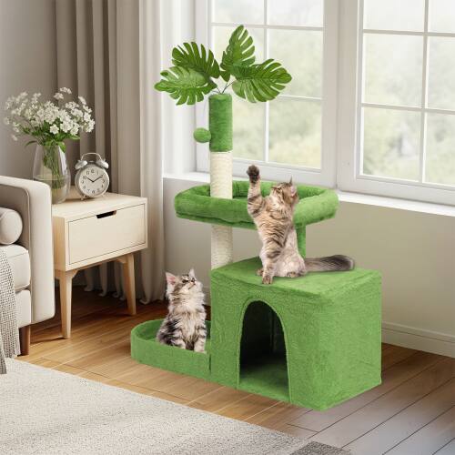 Alt View 5. Winado - Cat Leaves Tree Tower 36in Indoor with Cat Scratching Post, Cozy Condo, Ball for Indoor - Green.