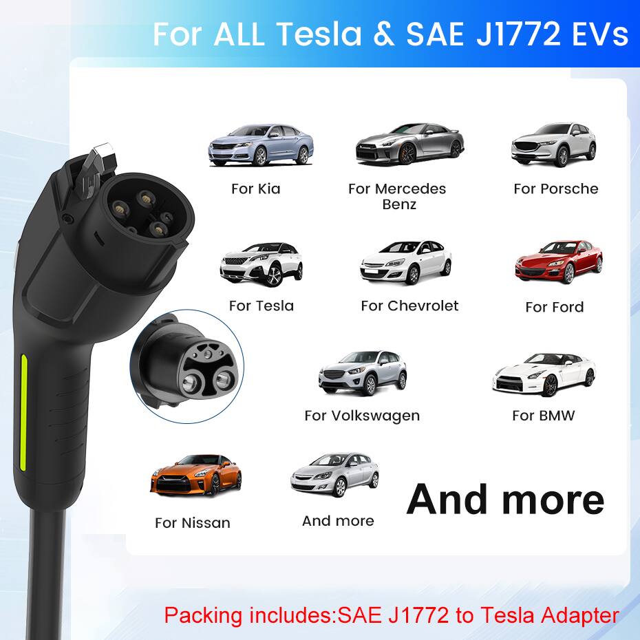 For ALL Tesla & SAE J1772 EVs

For Kia  
For Mercedes Benz  
For Porsche  
For Tesla  
For Chevrolet  
For Ford  
For Volkswagen  
For BMW  
For Nissan  
And more  

Packing includes: SAE J1772 to Tesla Adapter