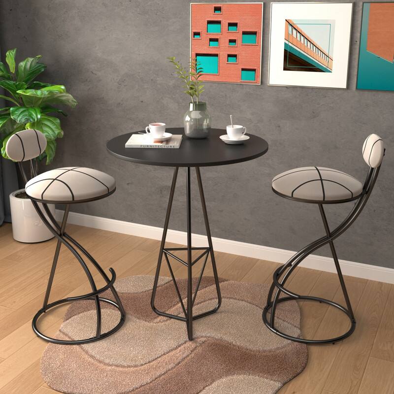 Alt View 2. HTUTWOO - Upholstered Bar Stools Set of 2, Striped Velvet Counter Height Barstools, for Kitchen Island & Living Room - Black.