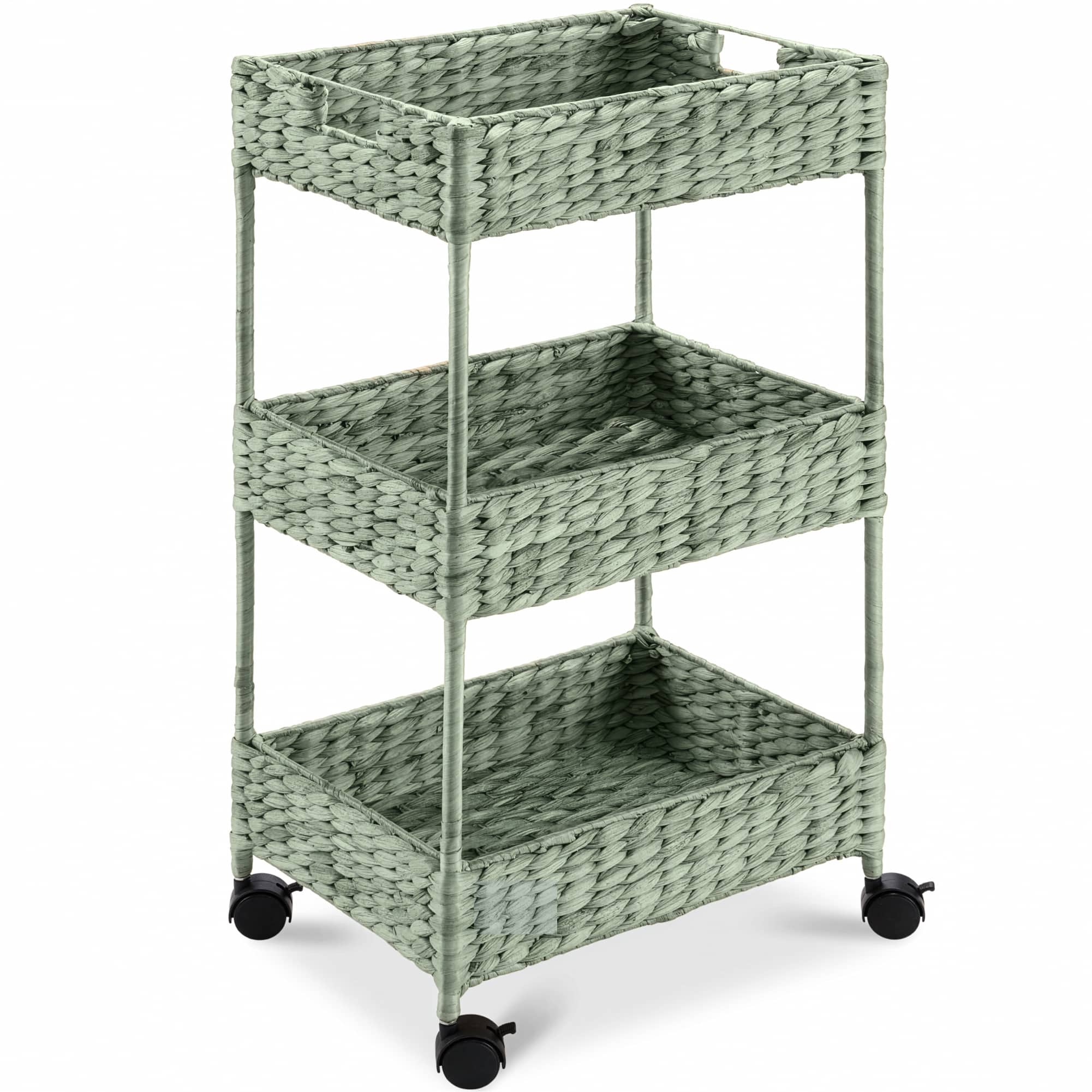 Front. Best Choice Products - Best Choice Products 3-Tier Water Hyacinth Rolling Nursery Caddy w/ Wheels, Utility Cart, Storage Organization - Sage - Sage.