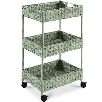 Front. Best Choice Products - Best Choice Products 3-Tier Water Hyacinth Rolling Nursery Caddy w/ Wheels, Utility Cart, Storage Organization - Sage - Sage.