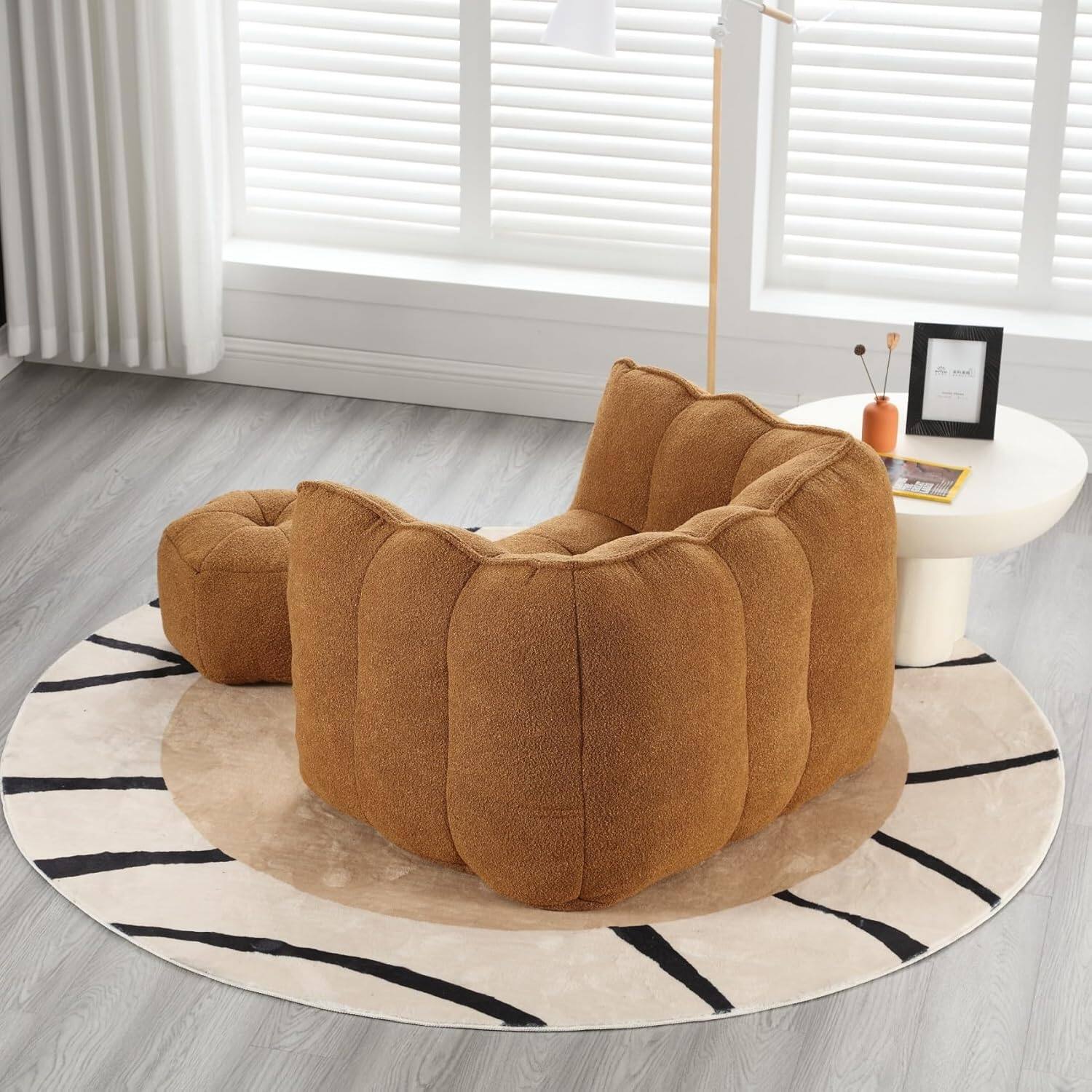 Alt View 6. Trinkets Crazed - Chenille Giant Bean Bag Sleeper Chair with Ottoman, Adults and Kids Lazy Floor Sofa Couch - khaki+yellow.