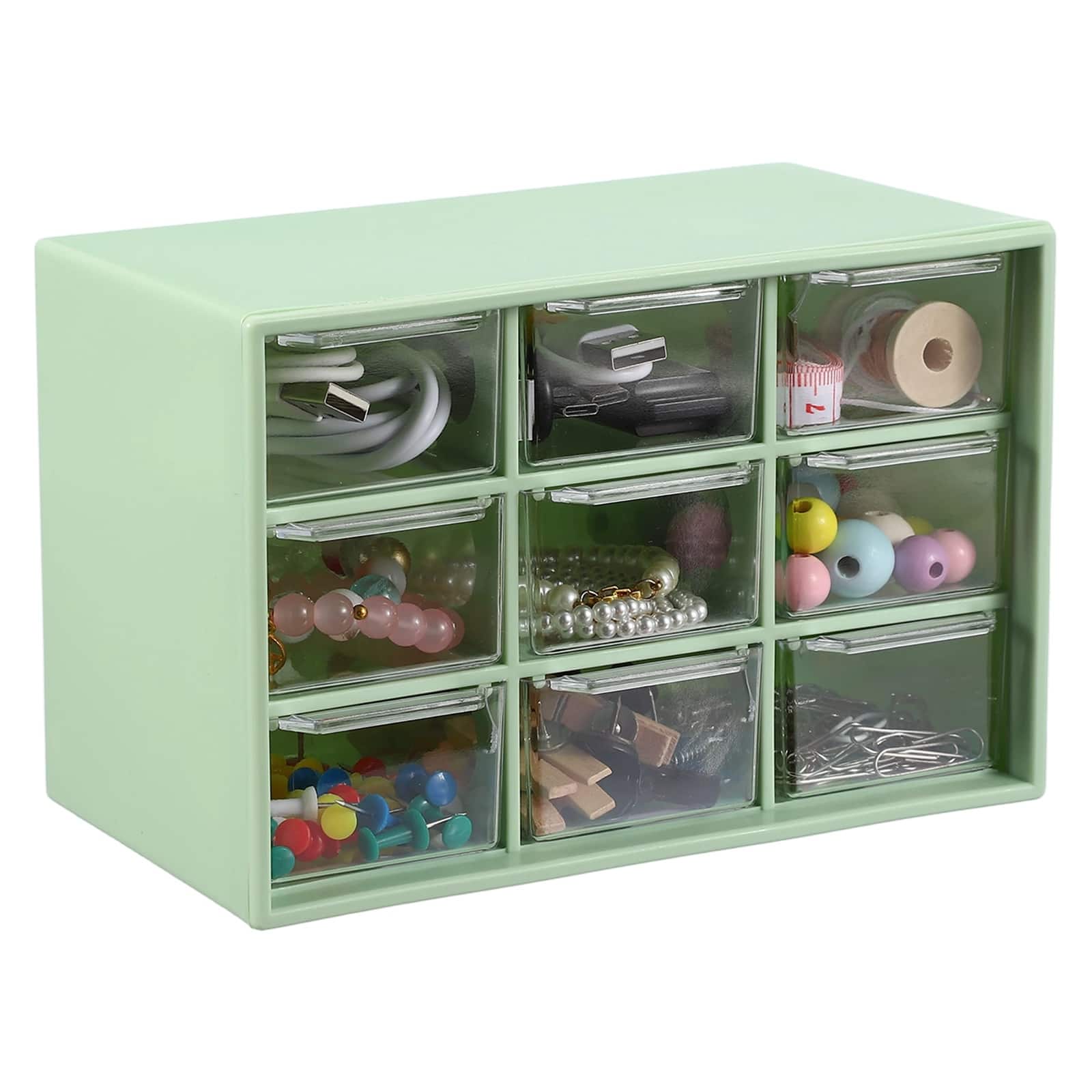 Unique Bargains - Mini Storage Drawers for Desk, Plastic Desktop Teacher Desk with 9 Drawers Organizer Box for Supplies Bathroom - Green