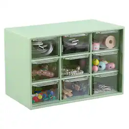 Unique Bargains - Mini Storage Drawers for Desk, Plastic Desktop Teacher Desk with 9 Drawers Organizer Box for Supplies Bathroom - Green