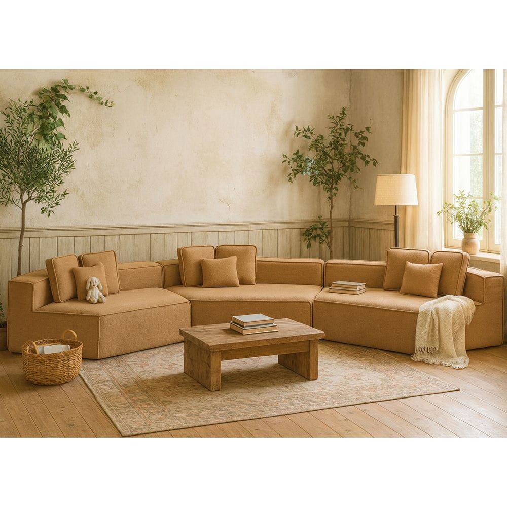 Alt View 10. Kadyn - 181" Extra Large Teddy Sherpa Sofa - Full-Foam Couch with 9 Pillows, Flexible Layout for Living Rooms - Brown.