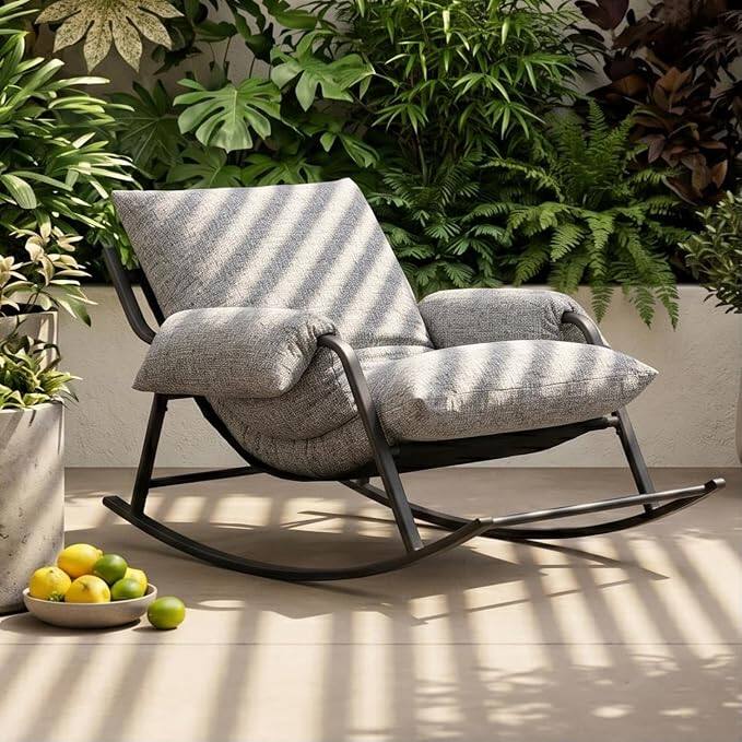 Front. Acanva - Acanva Ember Oversized Outdoor Rocking Chair, Grey - Black + Grey.