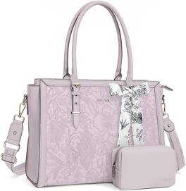 mosiso - Laptop Bag for Women 17-17.3 inch PU Leather Tote Bag Work Briefcase Computer Bags - Dusty Lilac