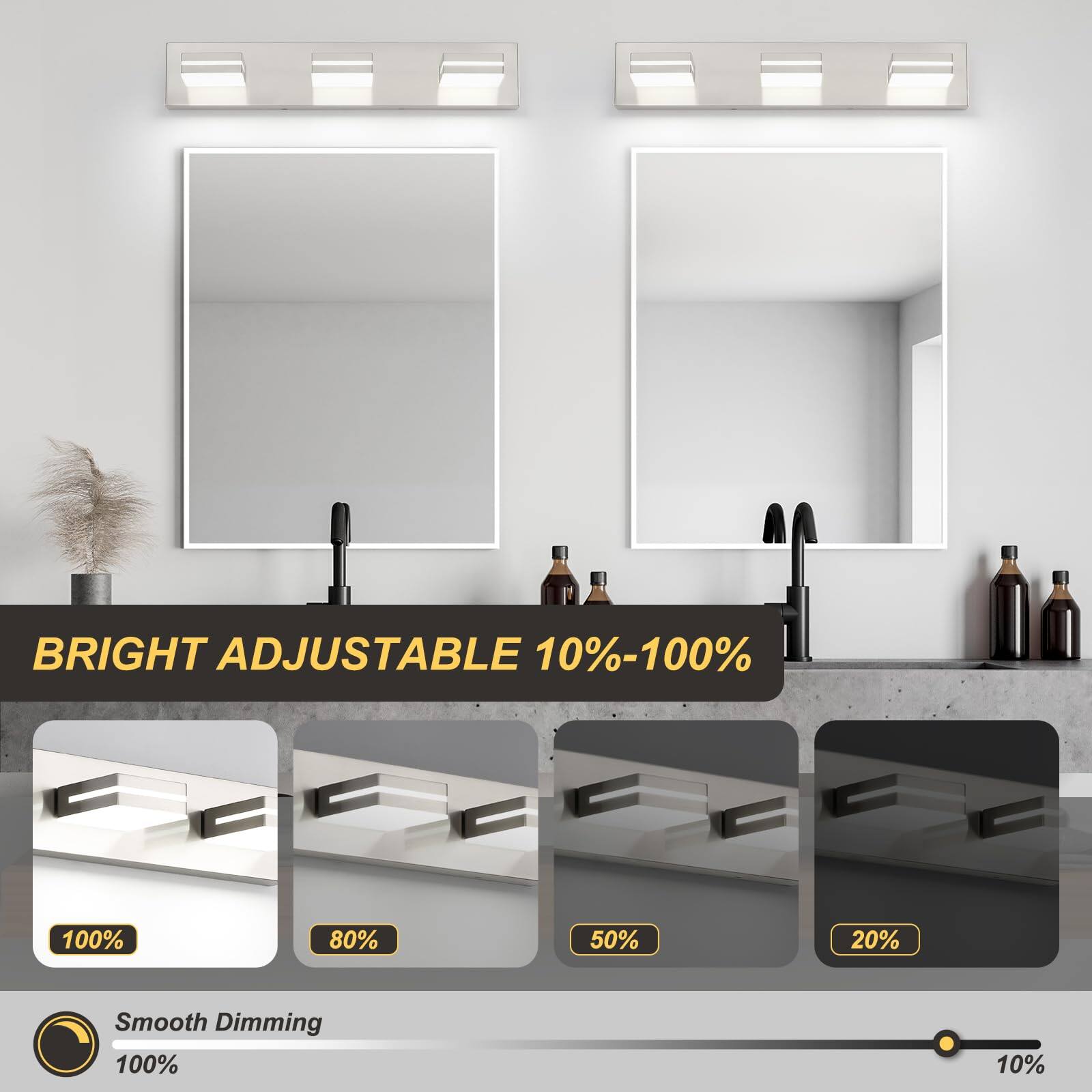 BRIGHT ADJUSTABLE 10%-100%  
Smooth Dimming 100%